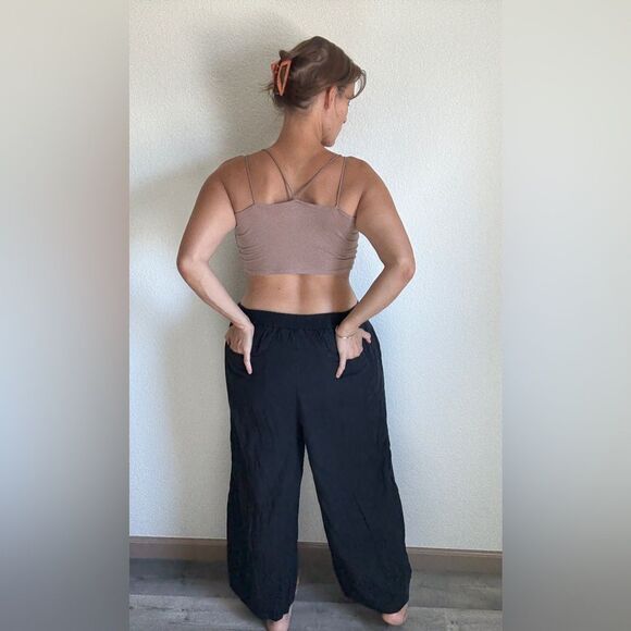 Banana Republic Wide Leg Pants Black Large Linen Rayon Classic - Picture 7 of 14